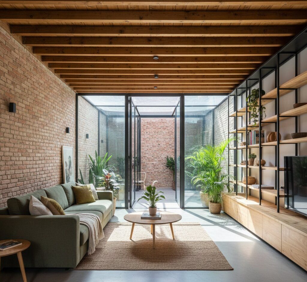 Técnico midiendo una pared de ladrillo durante la inspección previa a una rehabilitación de vivienda